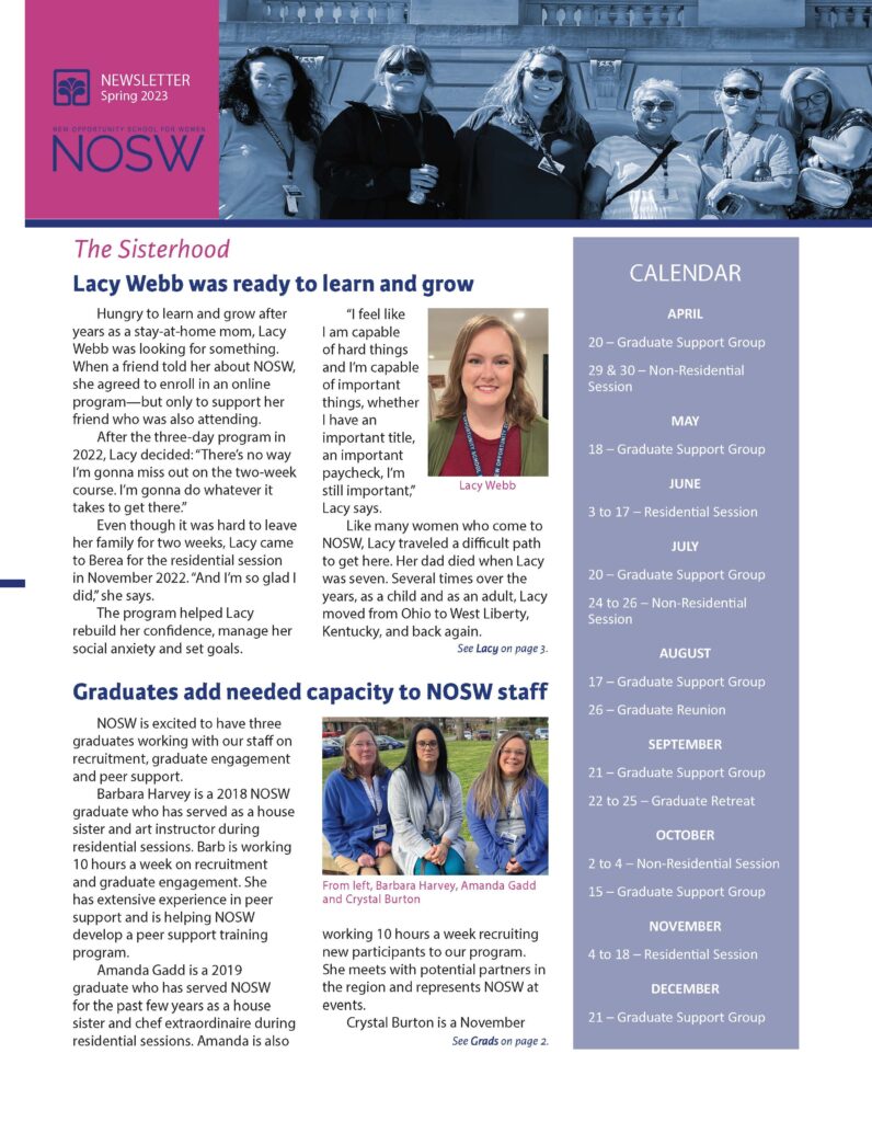 NOSW Newsletter Spring 2023 first page