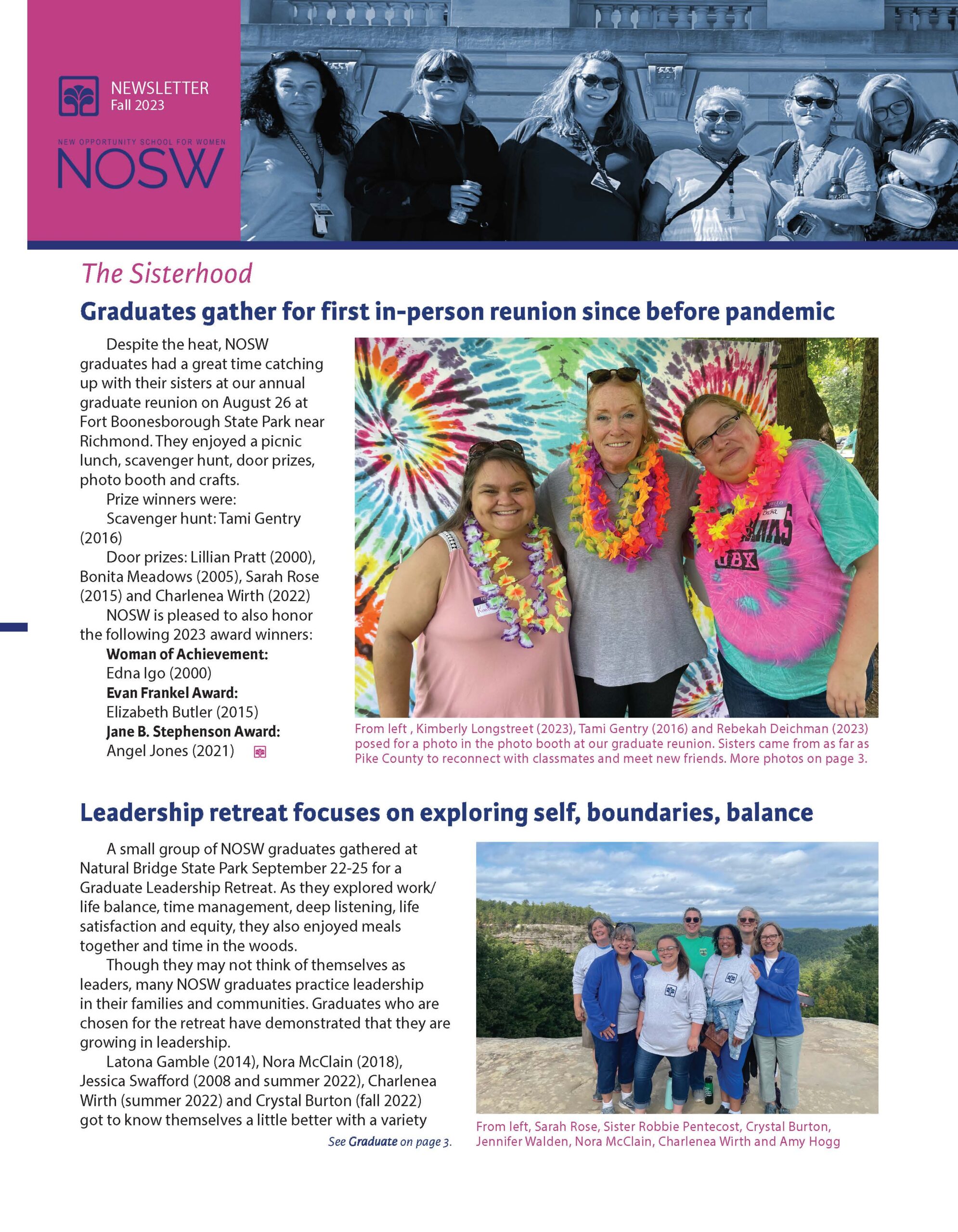 NOSW Print E Newsletters New Opportunity School for Women